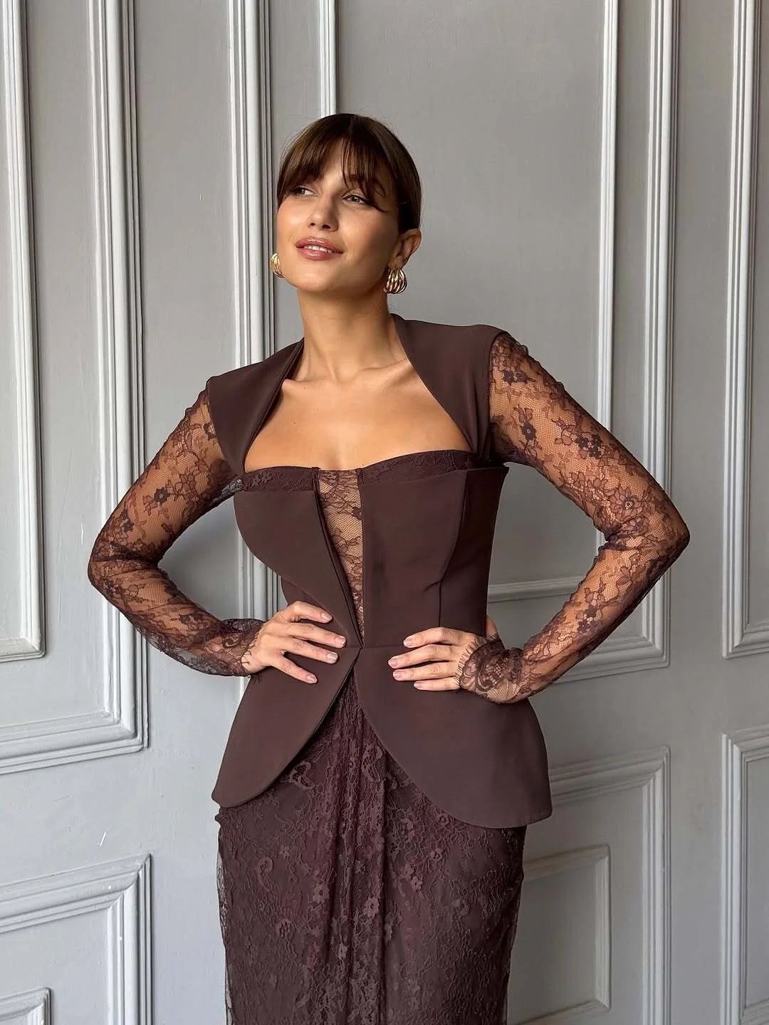 Robe chocolat dentelle