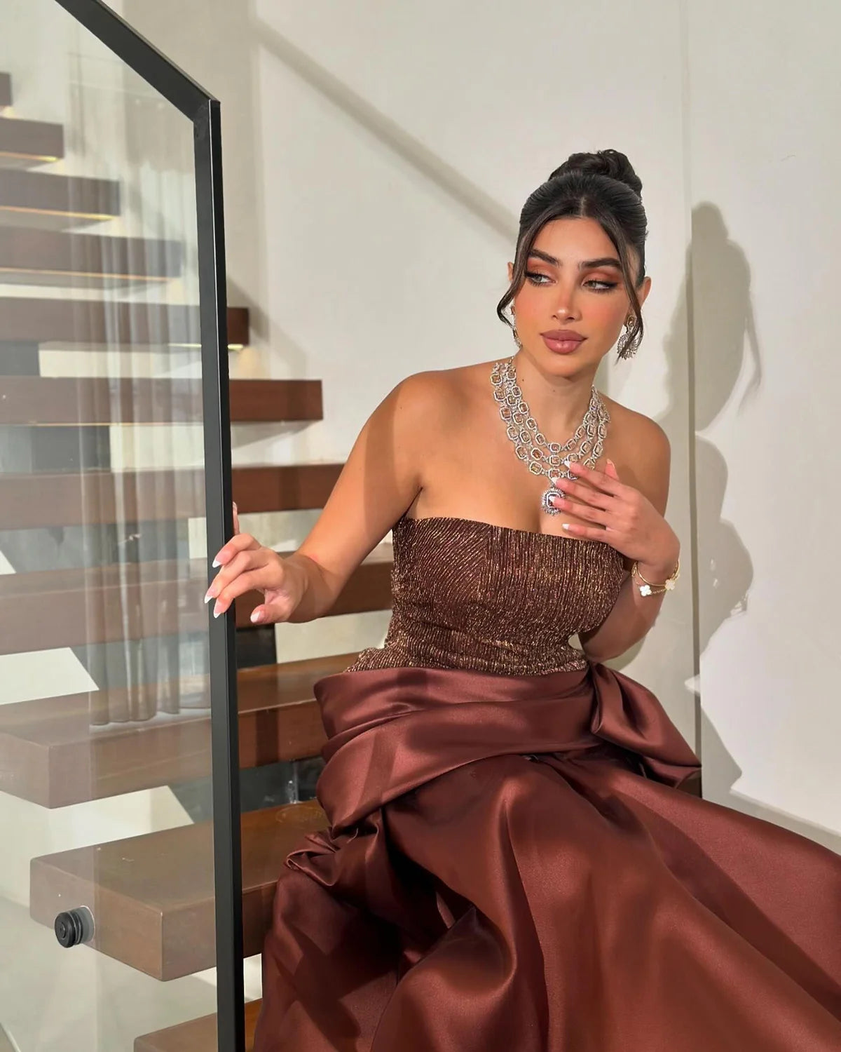 Robe bustier satin marron