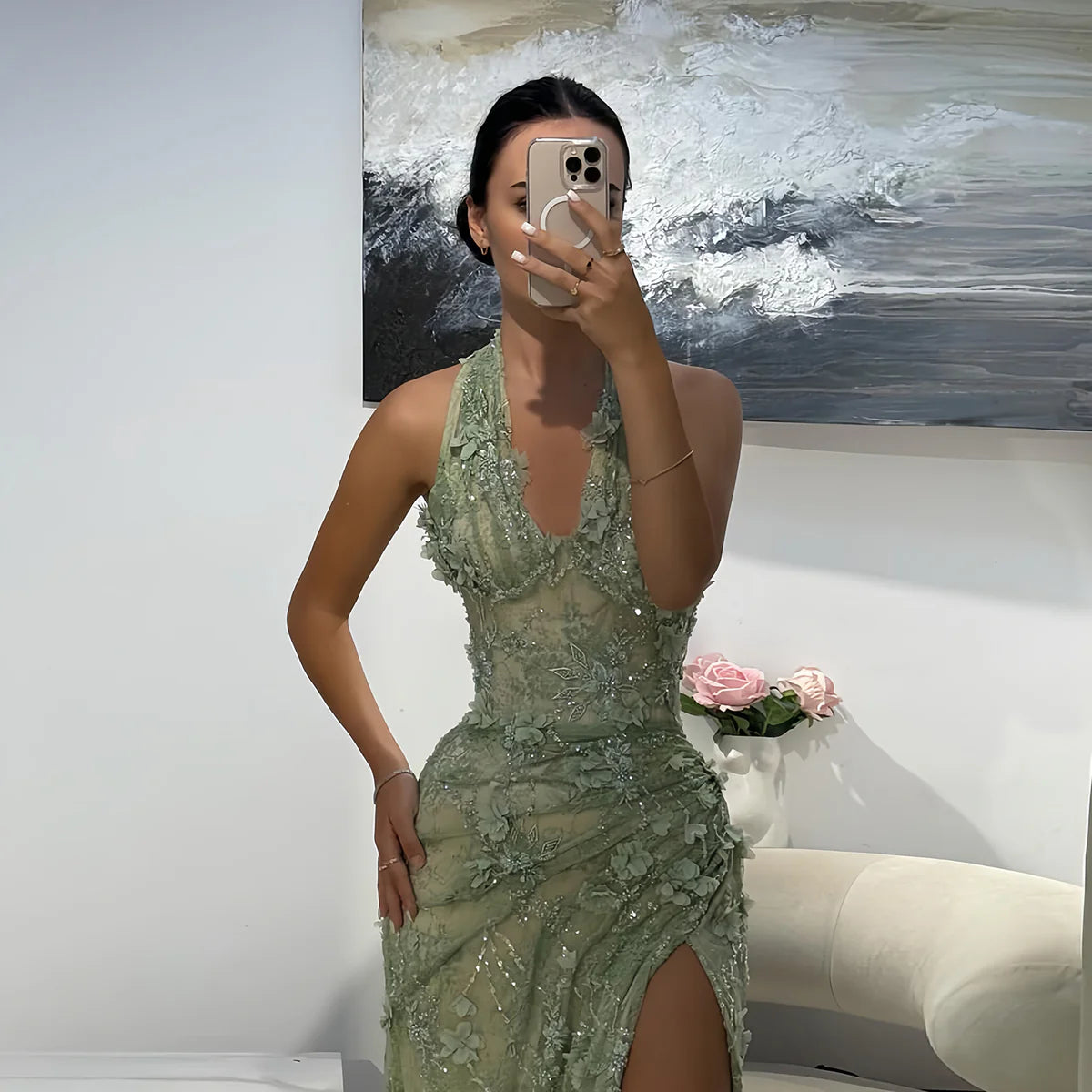 Robe col américain vert