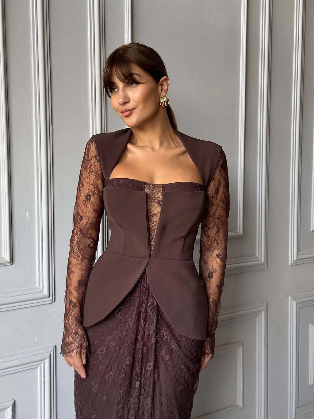 Robe chocolat dentelle