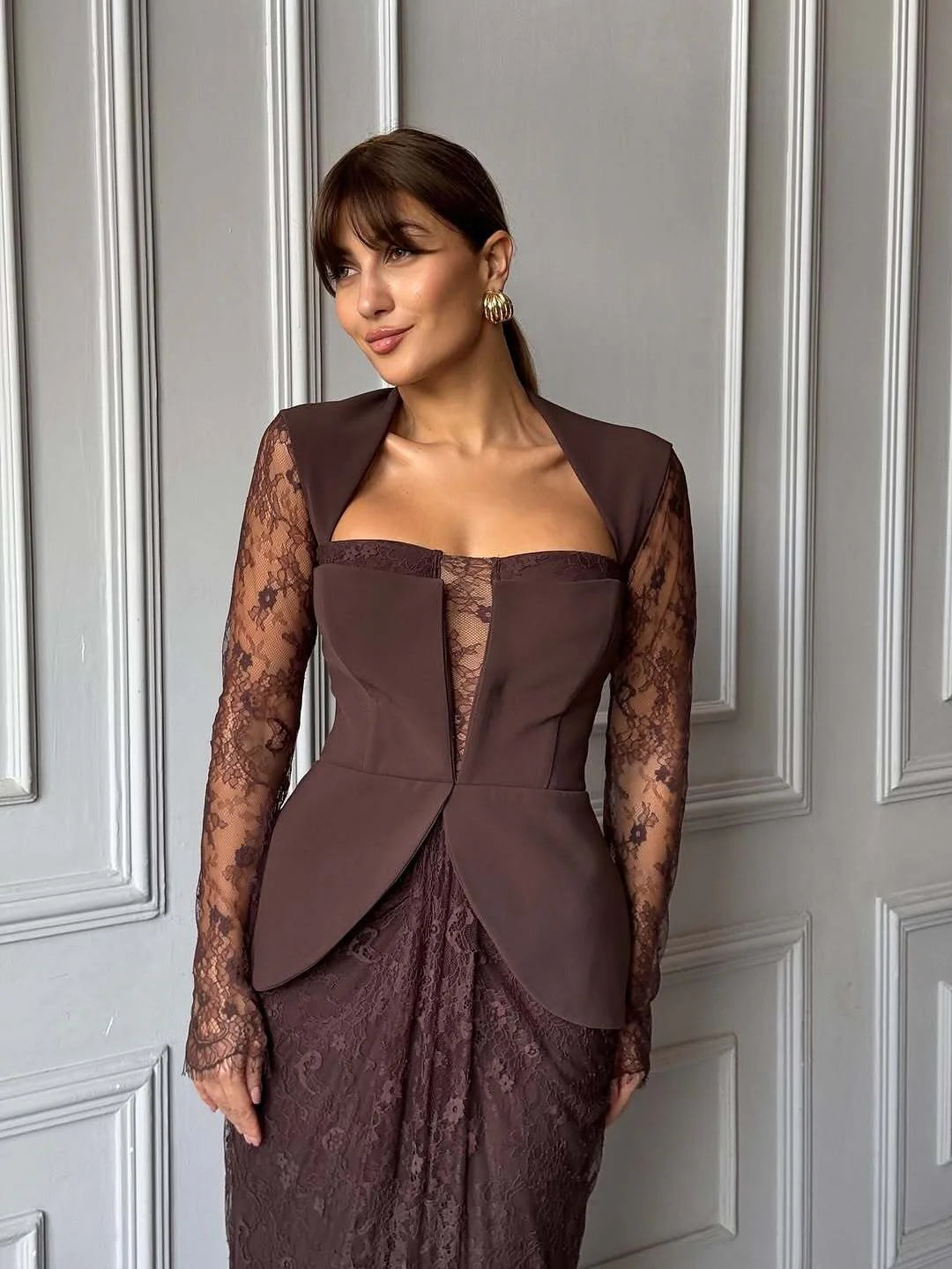 Robe chocolat dentelle
