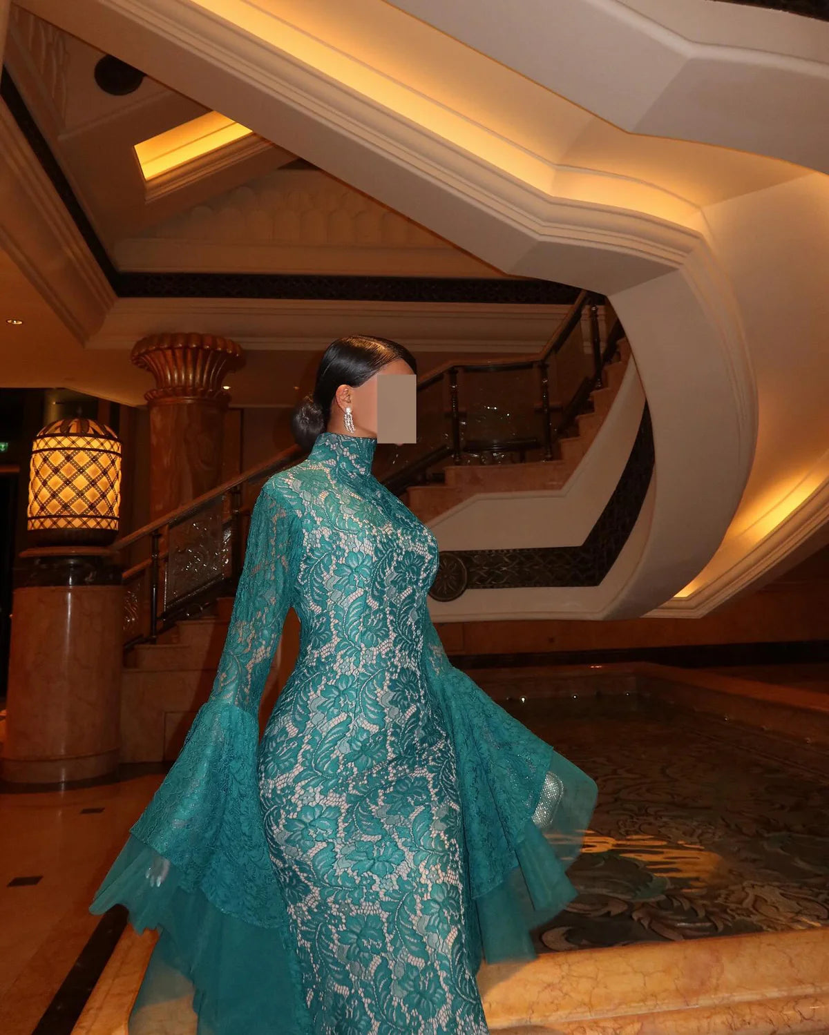Robe sirène dentelle verte