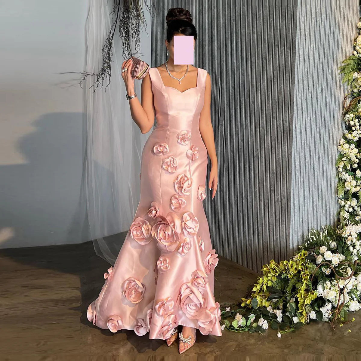 Robe rose fleuries