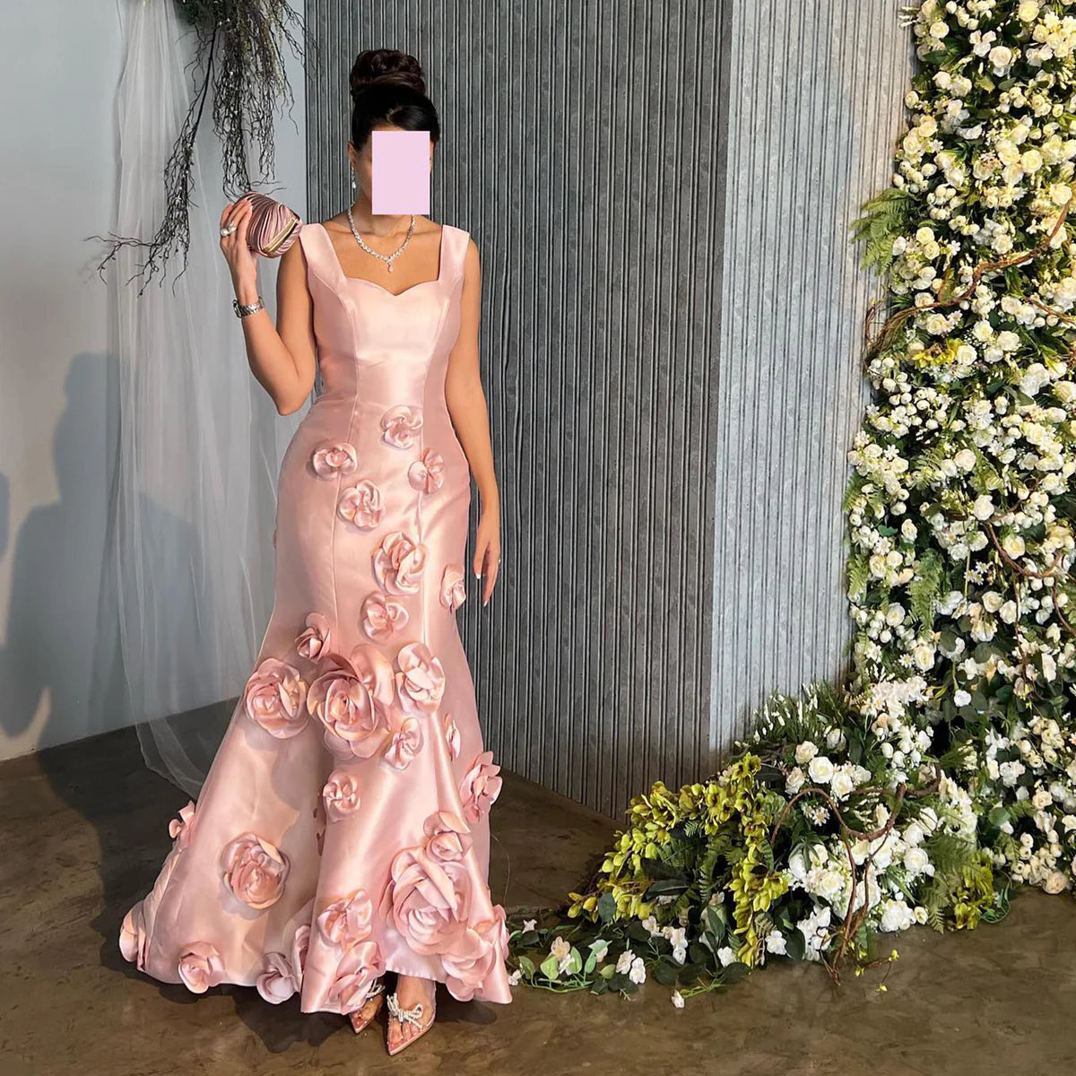 Robe rose fleuries