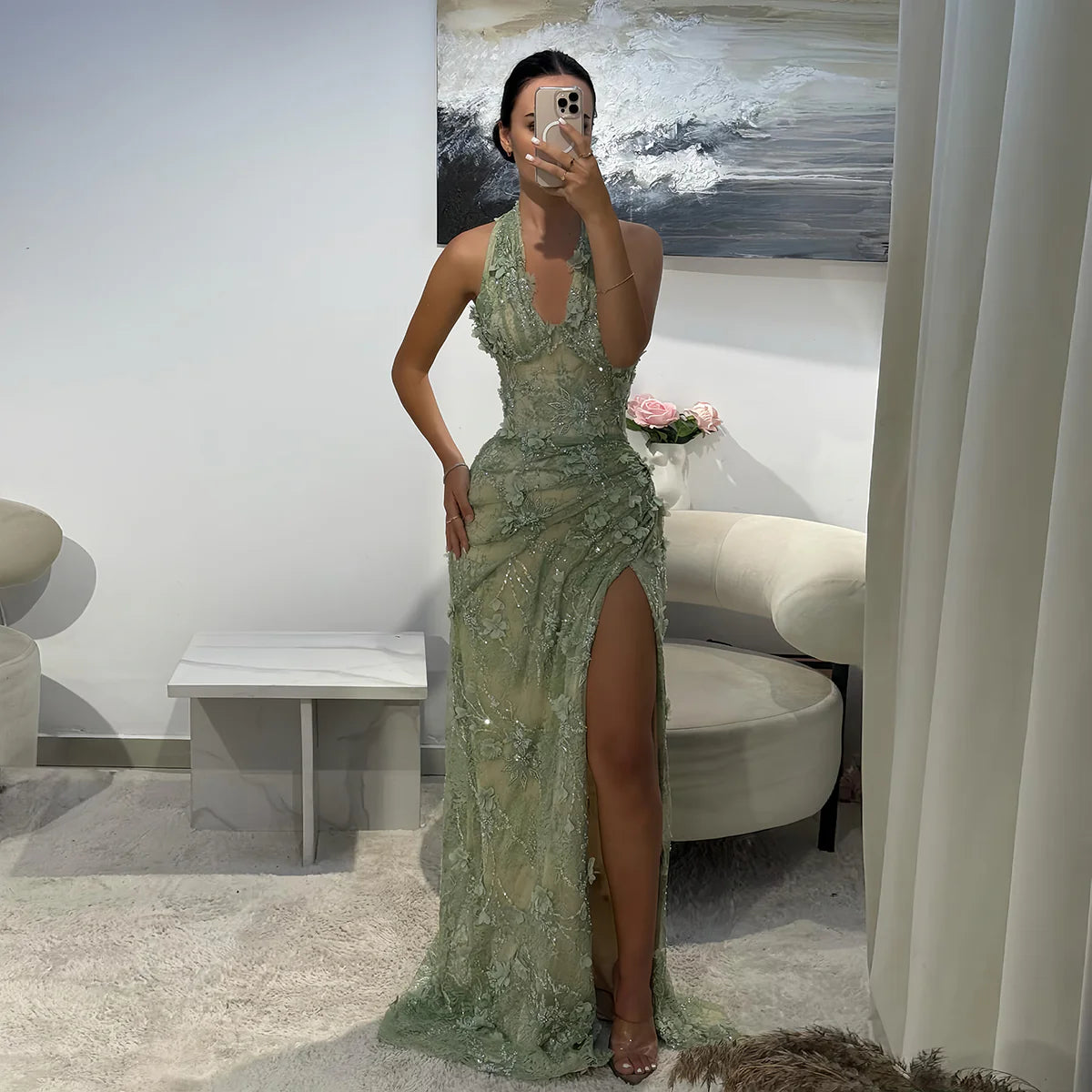 Robe col américain vert