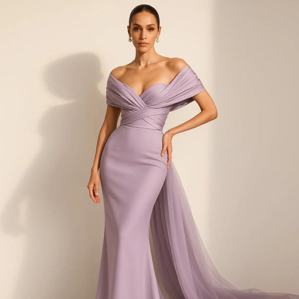 Robe lilas cape en tulle