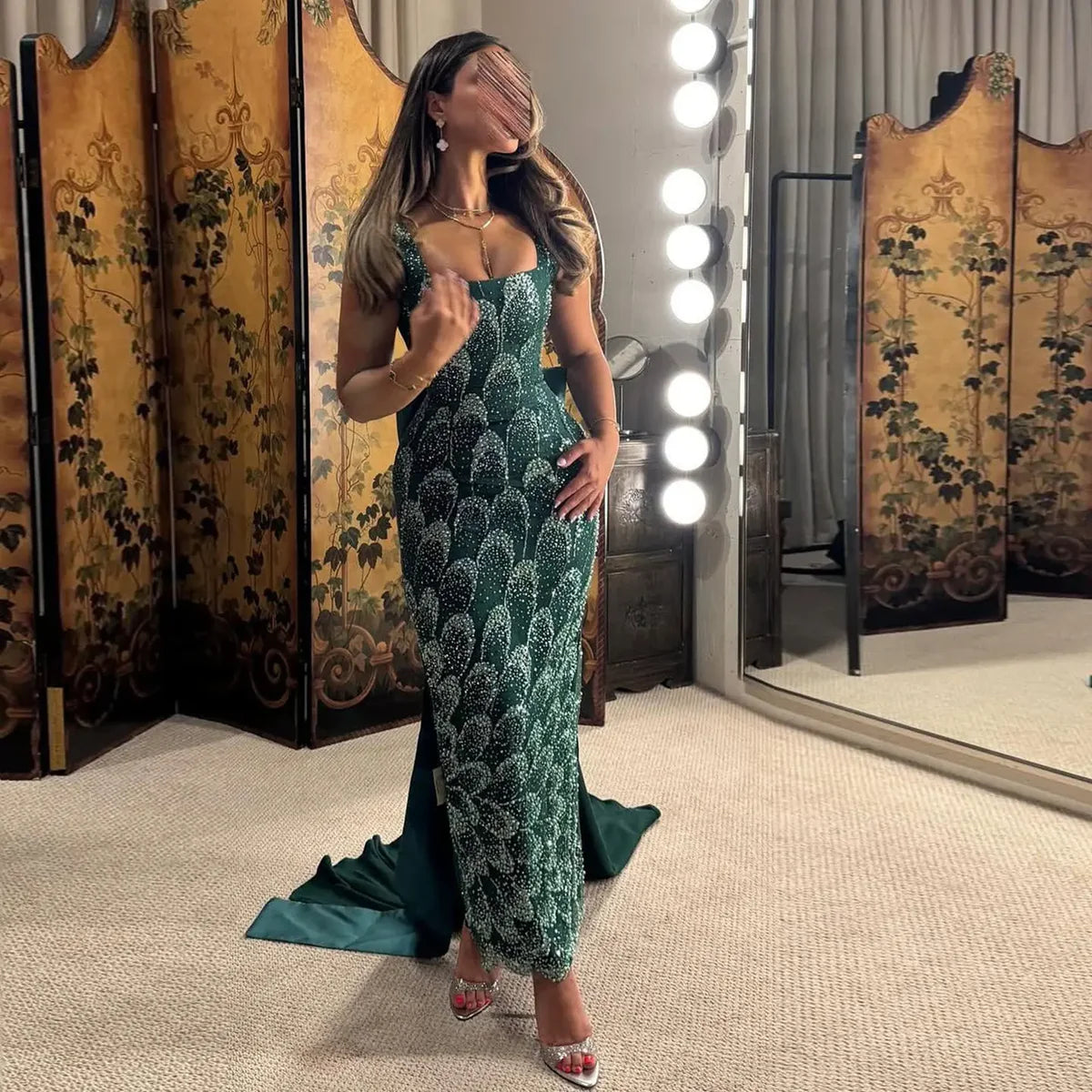 Robe verte cape noeu