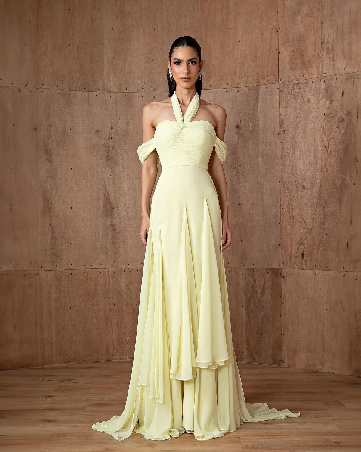 Robe jaune mousseline plissée