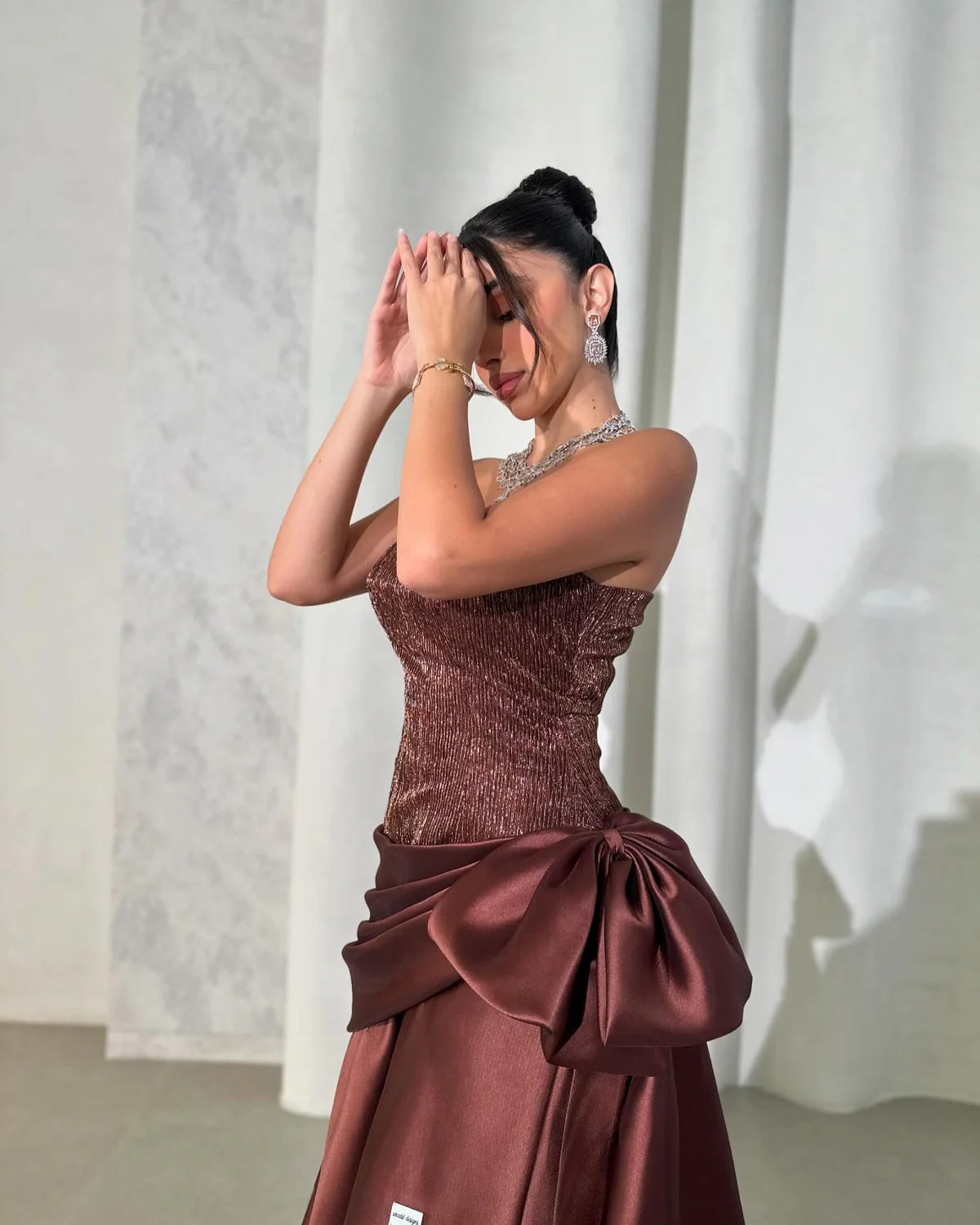 Robe bustier satin marron