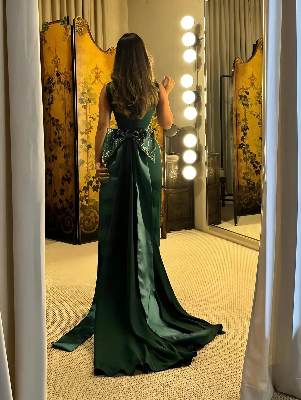 Robe verte cape noeu