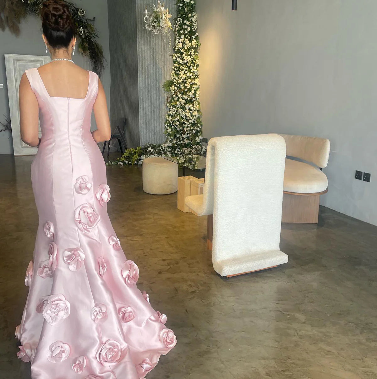 Robe rose fleuries