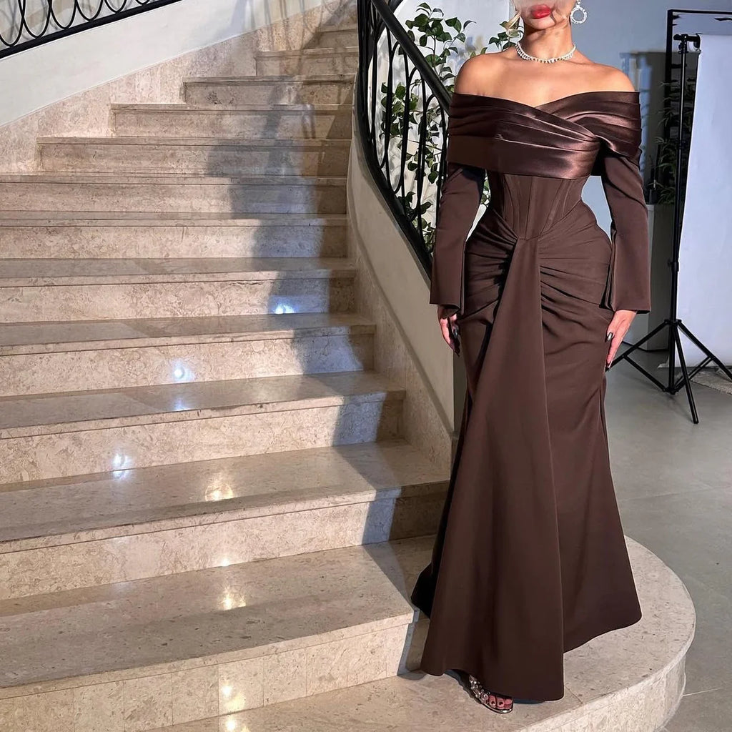 Robe drapée marron