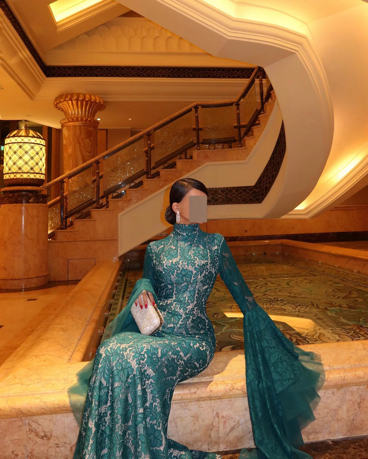 Robe sirène dentelle verte
