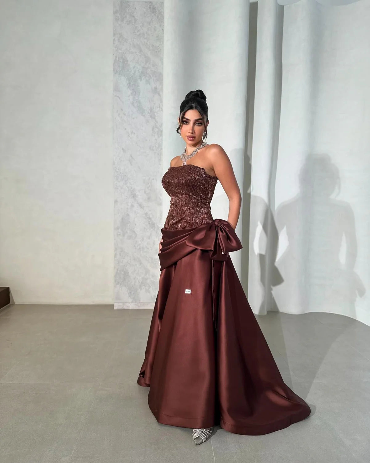 Robe bustier satin marron
