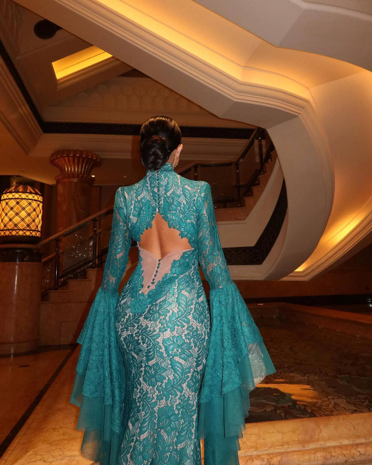 Robe sirène dentelle verte