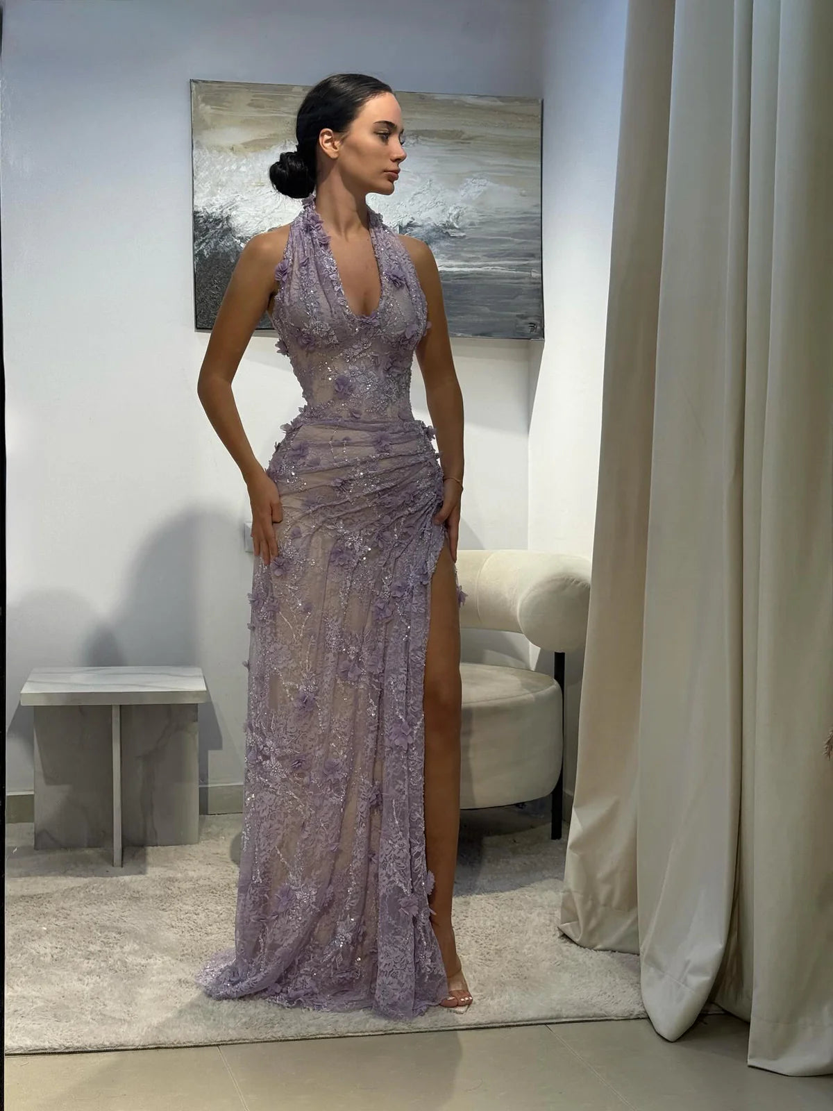 Robe col américain lilas