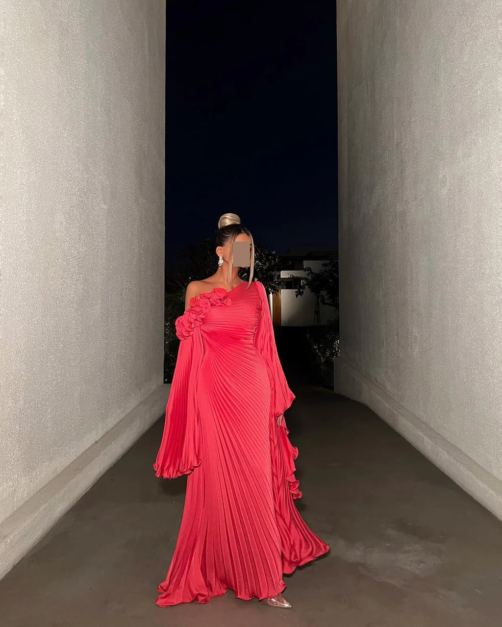 Robe plissée rouge