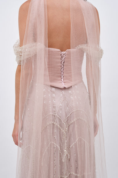 Robe de soirée en perles et tulle délicat
