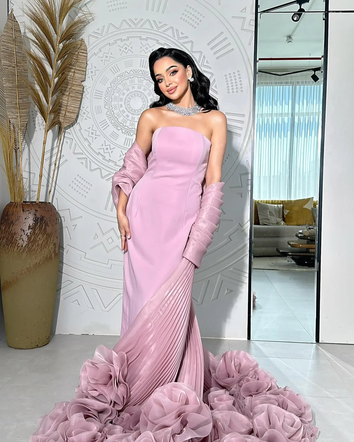 Robe rose cape fleur 3D
