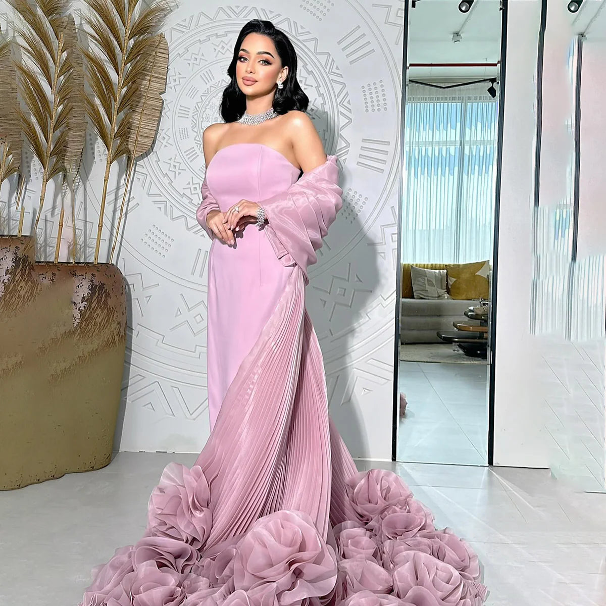 Robe rose cape fleur 3D