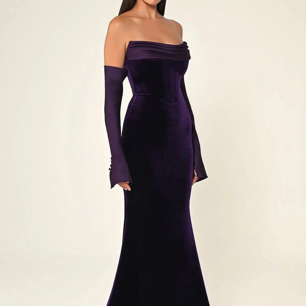 Robe en Velours Décolleté Off-Shoulder
