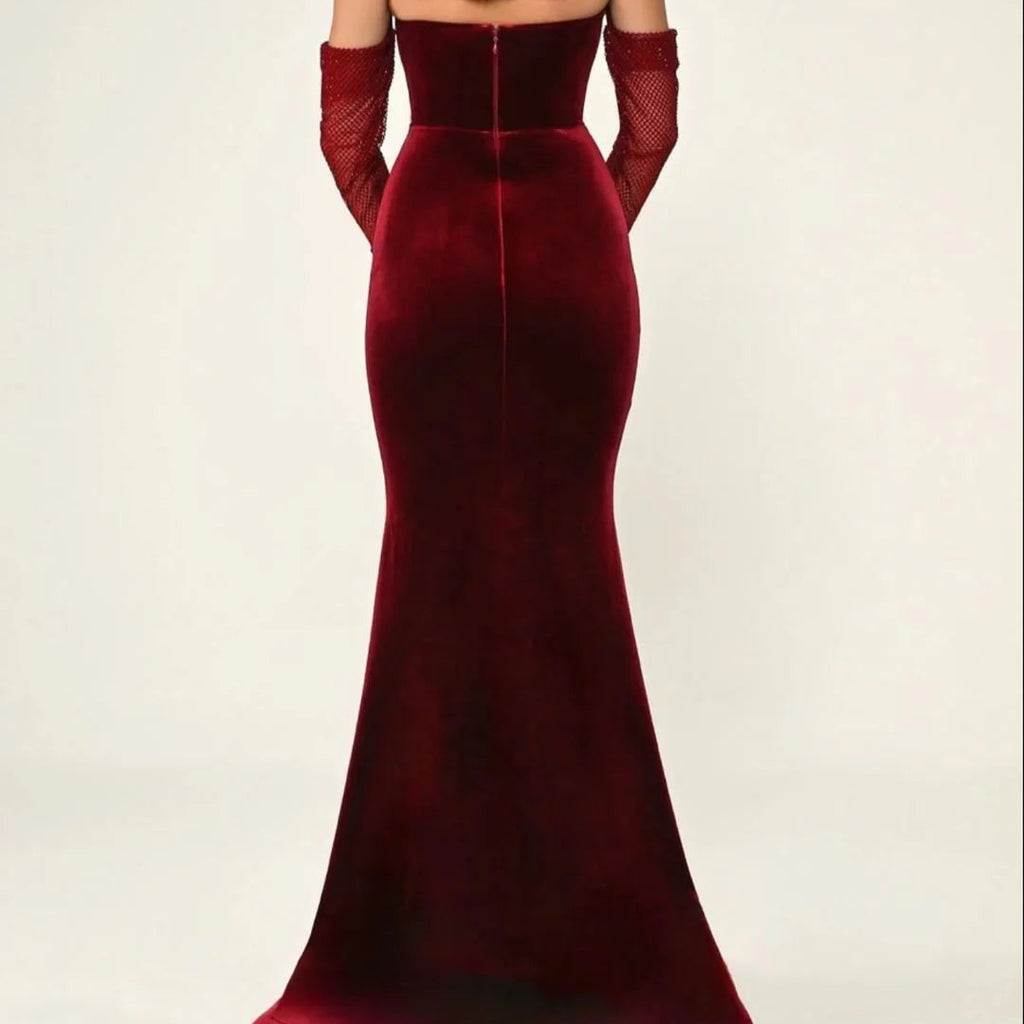 Robe en Velours Décolleté Off-Shoulder
