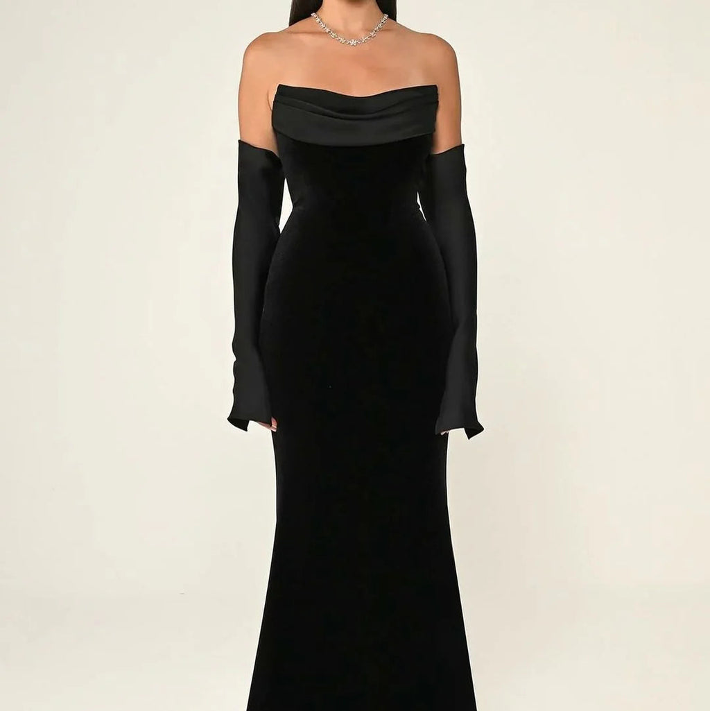 Robe en Velours Décolleté Off-Shoulder