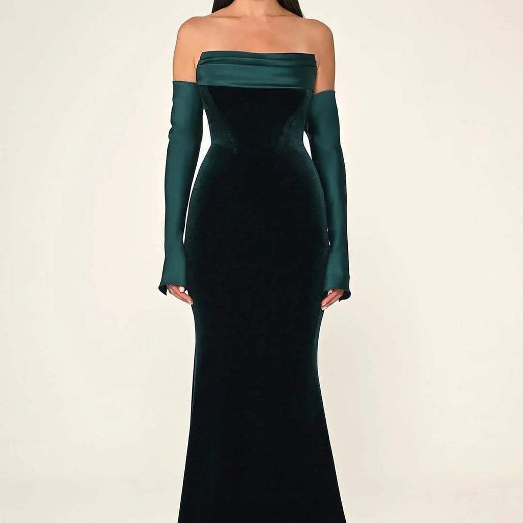 Robe en Velours Décolleté Off-Shoulder