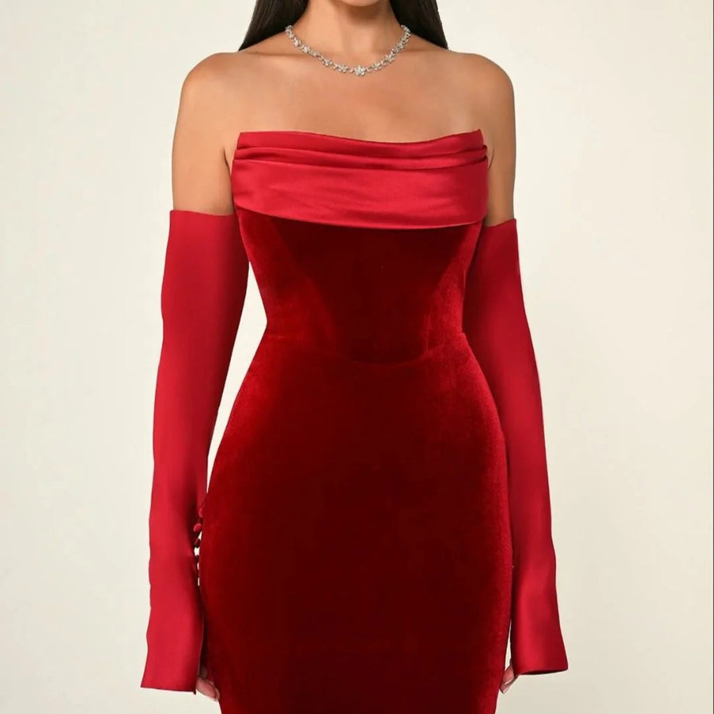 Robe en Velours Décolleté Off-Shoulder