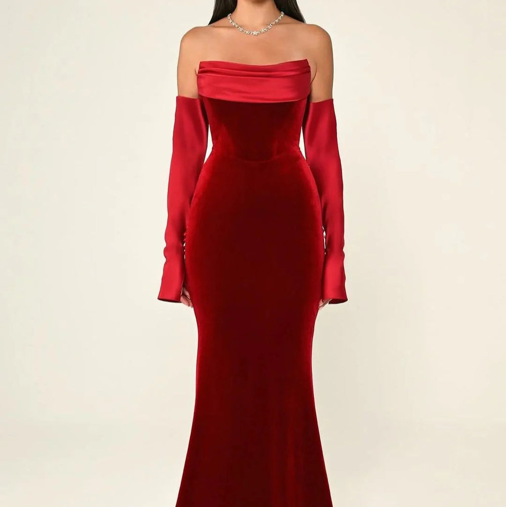 Robe en Velours Décolleté Off-Shoulder