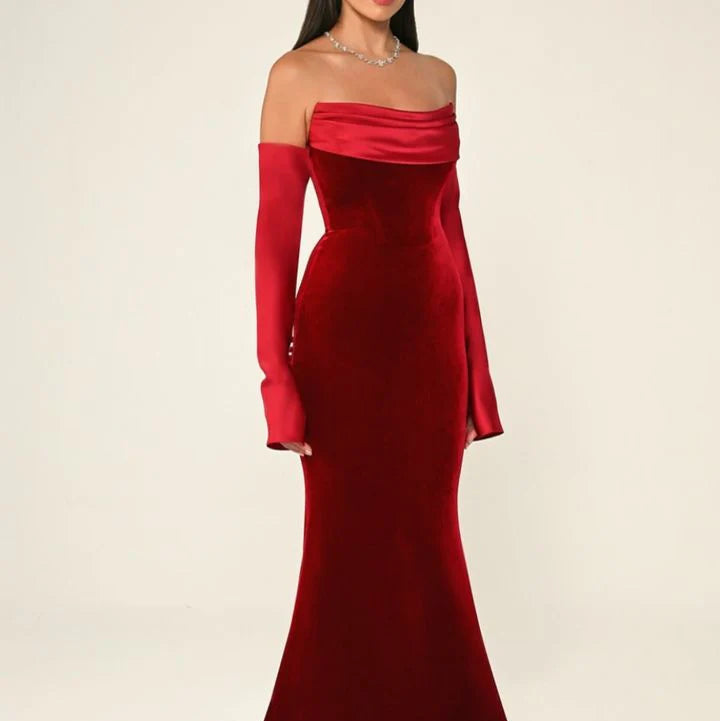 Robe en Velours Décolleté Off-Shoulder