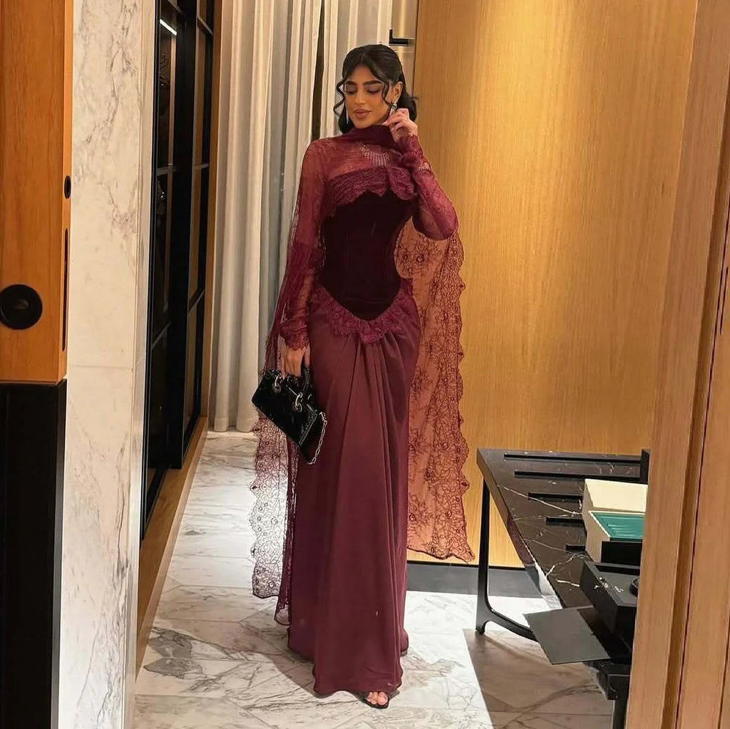 Robe velours bordeaux dentelle