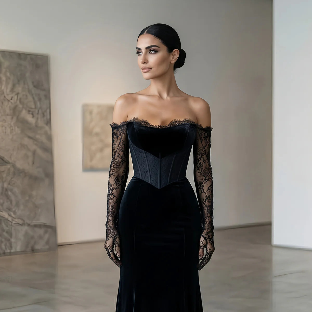 Robe velours dentelle