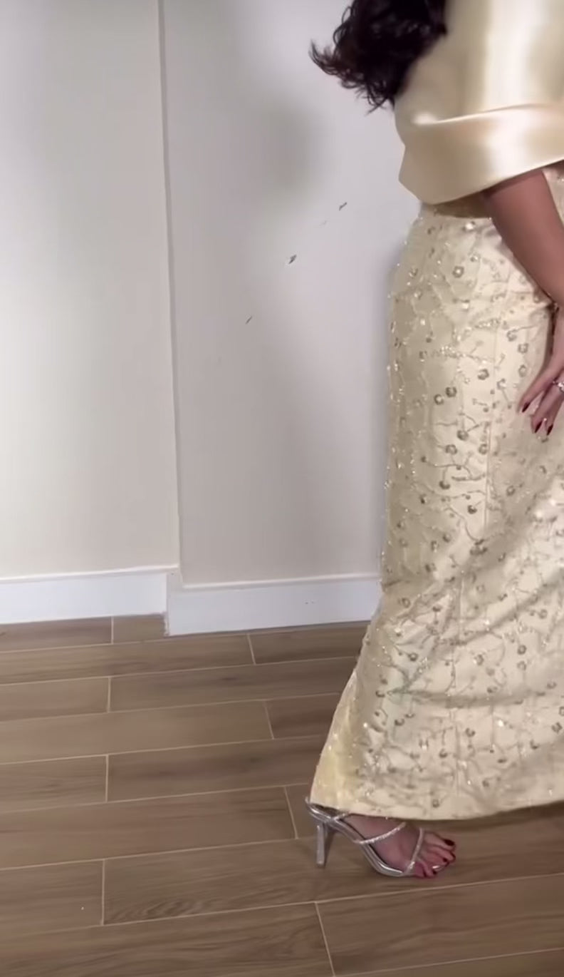Robe Longue en Satin Brodé